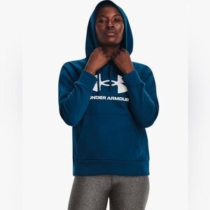 Under Armour Women's Rival Fleece Logo Hoodie Loose 1379501-426 Blue Size XS